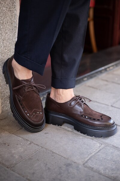 TETRİ Liam Model Genuine Leather Handmade Brown Casual Shoes