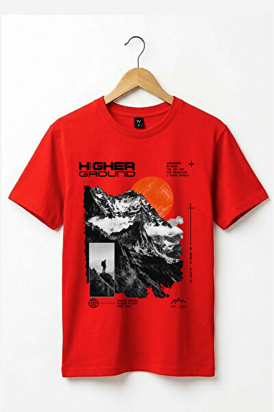 The Baski تي شيرت أساسي للجنسين مطبوع عليه Higher Ground Mountain مصنوع من ال...