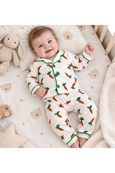 EMSTA BABY Carrot Patterned Long-Sleeved Top and Bottom Baby Pajama Set-100% ...