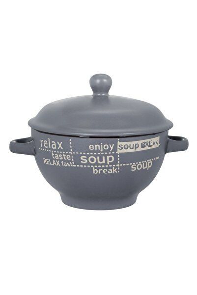 OEM Brown Ceramic Bowl with Handles & Lid "SOUP" for Soup 650ml