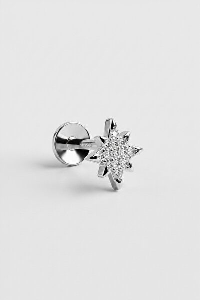 So CHIC... Kutup Yıldızı 18 Ayar Beyaz Altın Kaplama Gümüş Flat-Lobe Piercing
