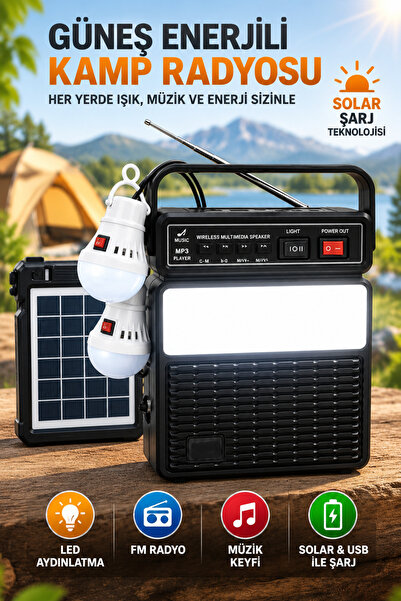 asua Taşınabilir Solar Güneş Enerjili LED Kamp Lambası Bluetooth Hoparlör FM ...