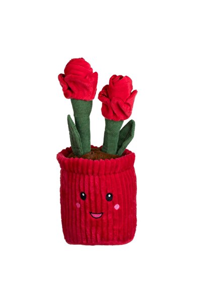 OEM Jucarie Ghiveci Flori de Plus cu Trandafiri Rosii Ø12x27cm