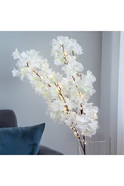 OEM Ramuri Decorative cu Flori Albe & 80 de Becuri LED 135cm - 2buc