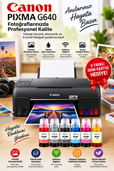 Canon PIXMA MegaTank 6 Renkli Fotoğraf Yazıcısı, Wi-Fi Bağlantılı Çok Fonksiy...