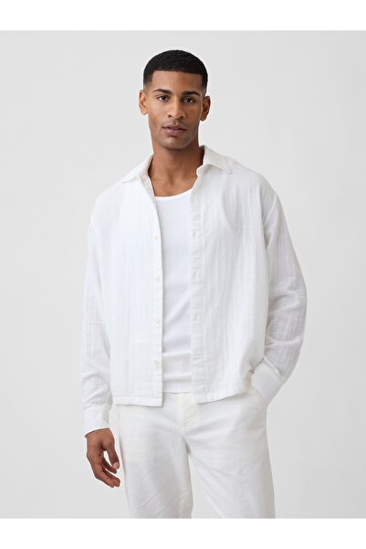 GAP Erkek Beyaz Boxy Fit Gauze Gömlek