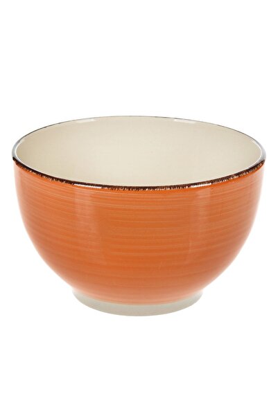 OEM Bol Ceramic Portocaliu Bej cu Dungi Orizontale & Margine Maro 850ml