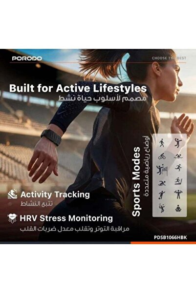 porodo TrackFit Apex Screenless Fitness Tracker with ECG, Heart Rate, Blood Oxygen & Sleep Monitoring, Black