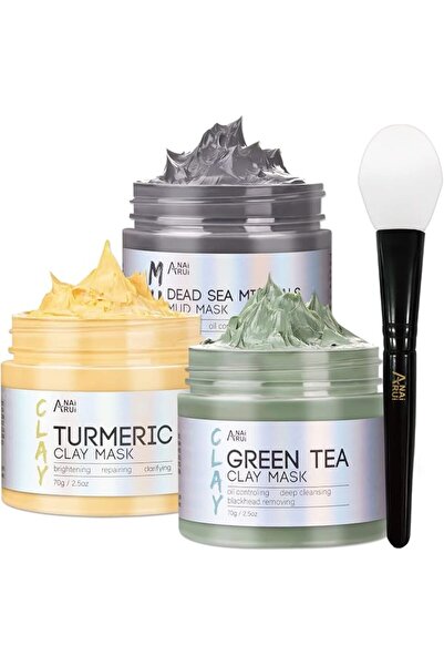 ANAI RUI Clay Face Mask Set – Turmeric Green Tea & Dead Sea Minerals Mud Mask...