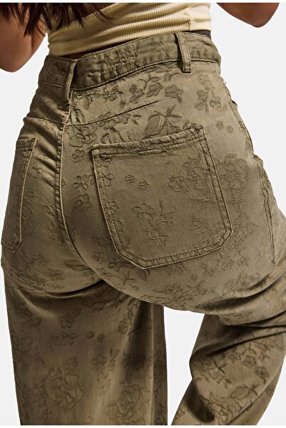 it's basic Kadın Haki Palazzo Fit T15T Özel Desenli Kumaş Tasarım Denim Jean