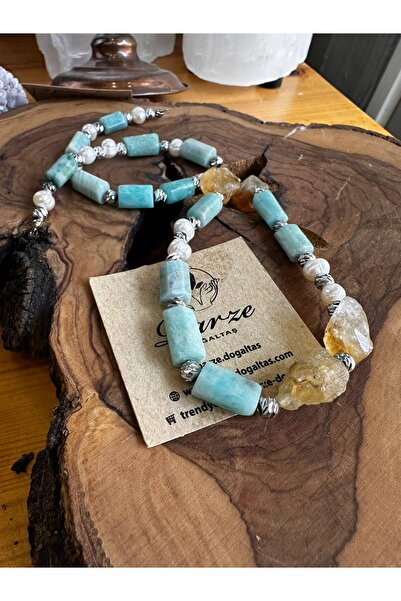 parze doğaltaş Amazonite & Pearl and Citrine Design String Necklace