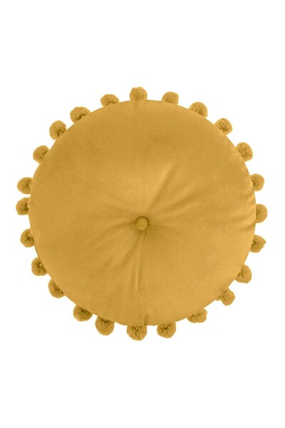 OEM Perna Decorativa Rotunda Velvet Galben Mustar cu Nasture & Pompon pentru ...
