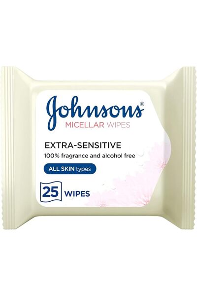 Johnson & Johnson مناديل جونسون الميسيلار، فائقة الحساسية، تزيل 99% من المكيا...