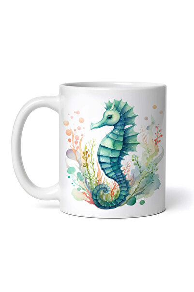 INOVATIX Personalized white mug, Green seahorse in seaweed, INOVATIX®. 330ml