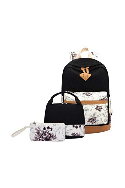 sharpdo Polyester Printed Zipper Kids Backpack Set Black/White/Purple