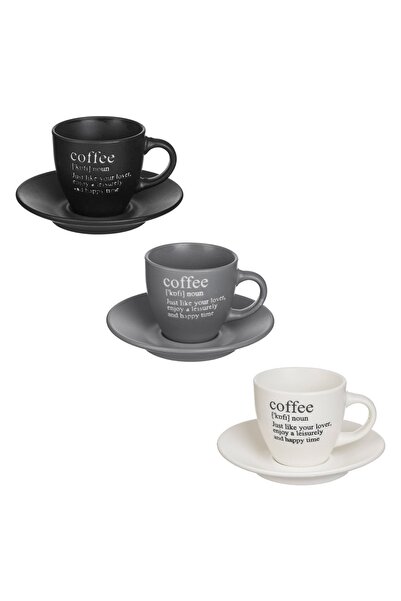 OEM Set 3 Cesti Cafea Ceramice cu Farfurii 3 Culori Mate 90ml - 3 seturi
