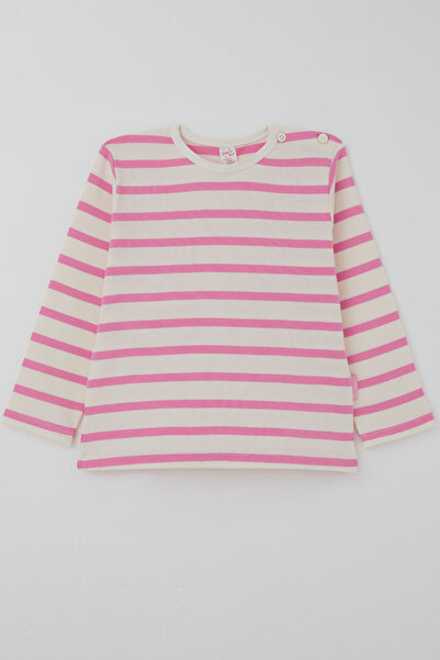 Breeze Kız Bebek Uzun Kollu Tişört Patlı Çizgili 9 Ay - 3 Yaş , Krem