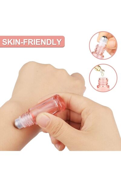 NALACAL 1/6 Oz Pink Glass Roller Bottles – 6 Pack 5ml Roll-On Bottles with Rose Gold Lids for Essential Oils