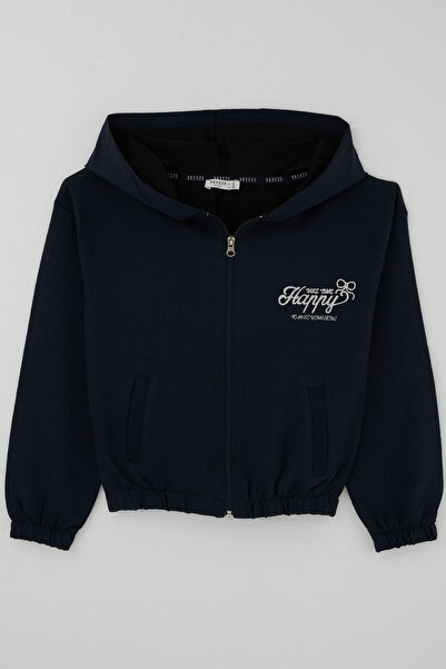 Breeze Girl's Cardigan with Embroidered Text, Hooded, Elastic Waist, Ages 9-1...
