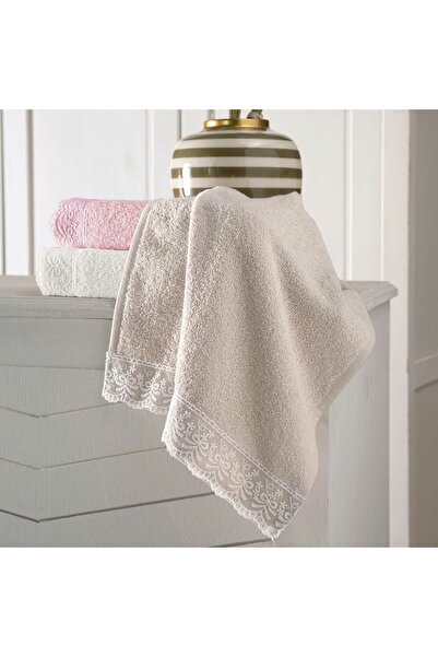 MAXSTYLE Kardelen Cotton Lace 3-Piece Kitchen Towel Beige-Cream-Powder