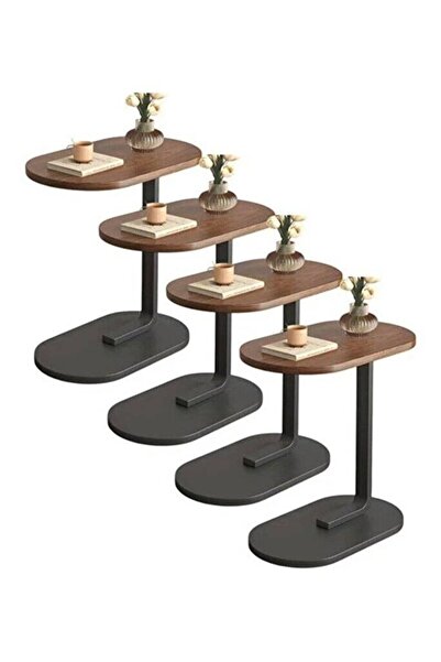 Royal Home طاولات جانبية قهوة عصرية 4 قطع بسطح خشبي وإطار أسود