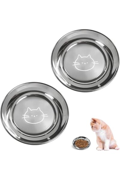 TERRIFI Stainless Steel Cat Bowls 2-Pack for Indoor Cats – Shallow, Whisker F...