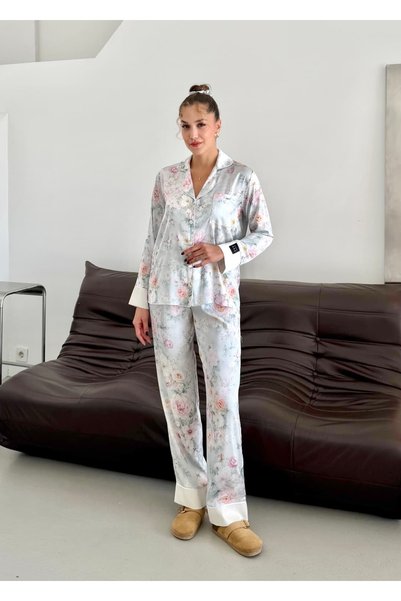 Fleur De Soie Saten Uzun Kollu Pijama Takımı