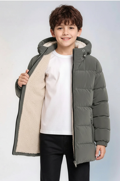 Naffy Boys' Winter Hooded Lined Water Repellent Windproof Comfortable Trendy Winter Coat