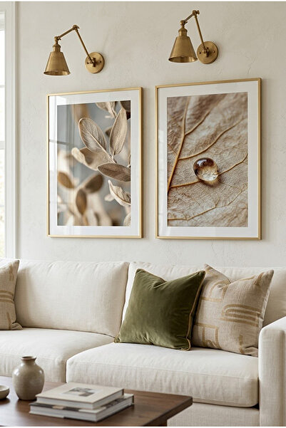 Linacci Gold Framed Dry Leaf Pattern Printed Glass Painting Set - Real Glass ...