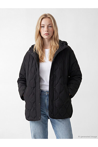 LC Waikiki Xside Black Hooded Quilted Women's Puffer Jacket