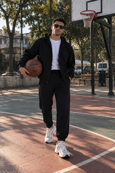 BARLİZ Erkek Trend Model Premıum 3 iplik Şardonlu Kapşonlu Jogger Hırka Eşofm...