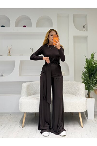 İrka Moda Modal Kumaş Bel Bağlama Detaylı Pantolon Takım