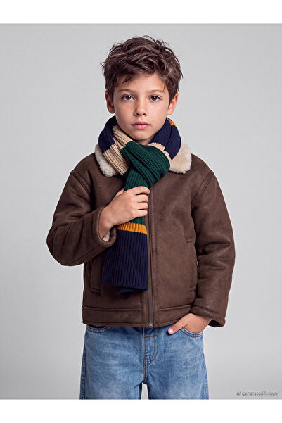 LC Waikiki Peak New Season Brown Fur Collar Boy's Suede Look Coat