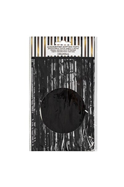 OEM Perdea Decorativa Neagra cu Franjuri din Folie de Petrecere 1x2m