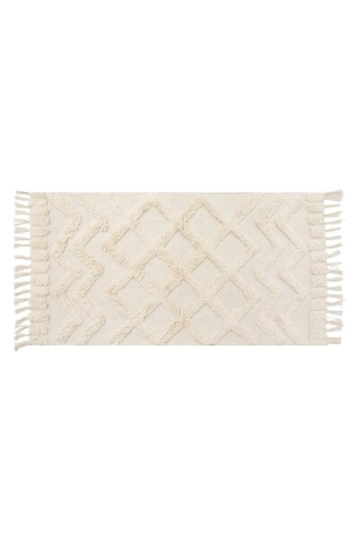 OEM Covor Ecru cu Tufted Model Relief si Franjuri 100x65cm - Covorase Bumbac,...
