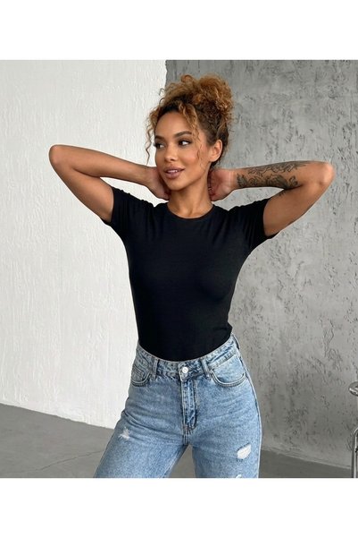 Lufthimm Body casual de damă, cu mânecă scurtă, decolteu tip crew, din viscoză