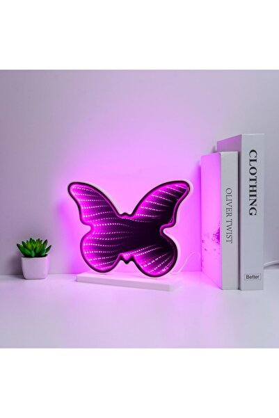 OEM Lampa LED Infinity Mirror Fluture Fucsia Negru 25x6x19.5cm