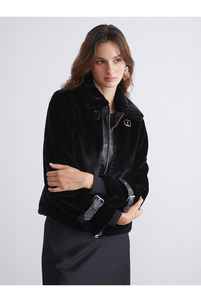 LC Waikiki Ozmarka New Season Black Shirt Collar Women's Fur