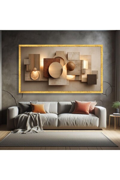 HOME MODE Modern Geometric Abstract Canvas, 3D Shapes Wall Art, Textured Neut...