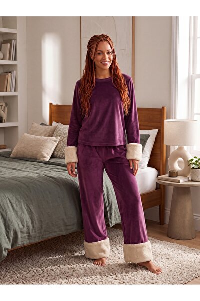 Lohusa Homewear New Season Women's Winter Plush Detailed Design Long Sleeve V...