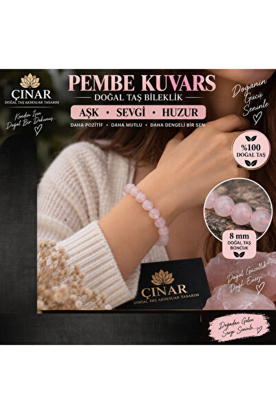 Genel Markalar Çınar Doğal Taş Pembe Kuvars Doğal Taş Bileklik 8 mm – Pembe k...
