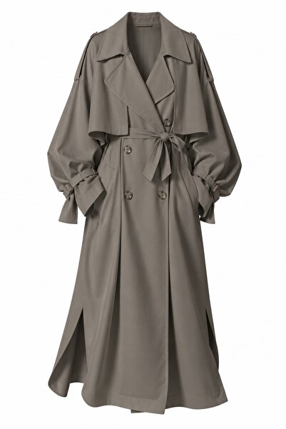 ROYAL'S AURA Modal Apoletli Oversize Maxi Trençkot