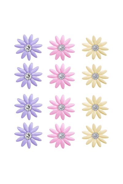 OEM Set Margarete Lila Roz Galbene cu Stras Argintiu Ø4cm - 12buc