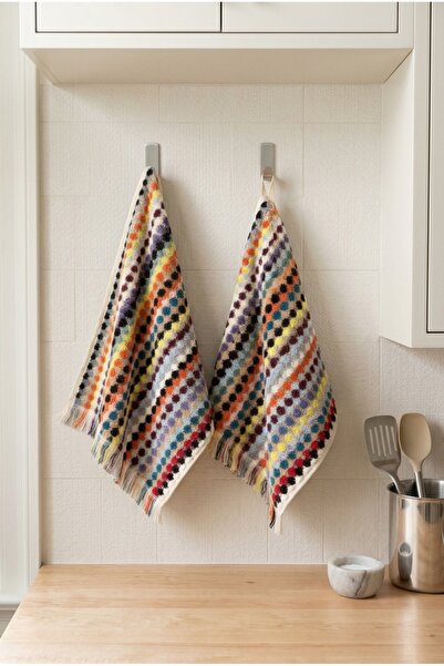 Soyoe 2-Piece 30X50 Kitchen Towels Cotton Colorful Geometric Dotted Jacquard ...