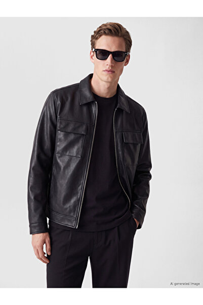 LC Waikiki Vizyon New Season Black Regular Fit Men's Leather Look Coat
