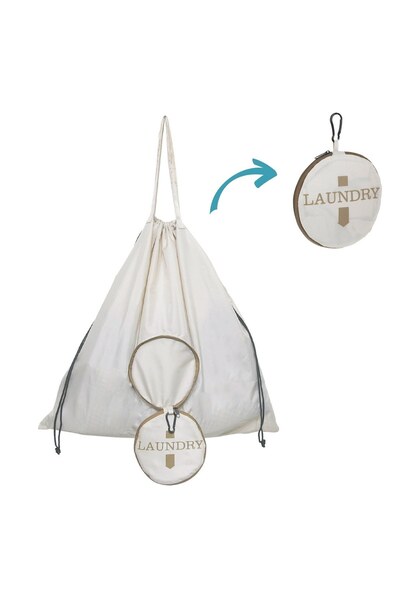 OEM Beige Travel Laundry Bag with Zipper & Hook 30L
