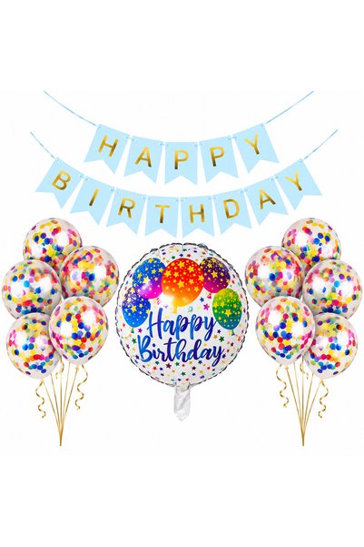 genaja Set Decor Aniversar Happy Birthday – Banner + Balon Folie Rotund + 10 ...