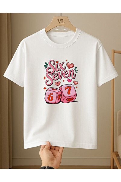 VİVA LORA 67 Six Seven Printed 100% Cotton Crew Neck Regular Unisex T-Shirt