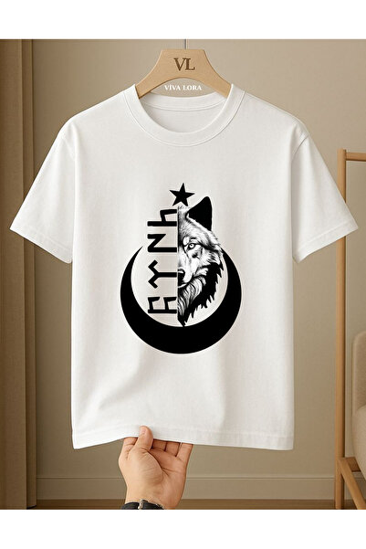 VİVA LORA Ayyildizli Bozkurt Printed 100% Cotton Crew Neck Regular Unisex T-S...