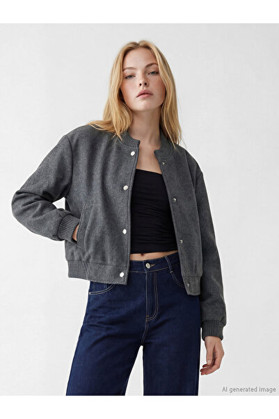 LC Waikiki Xside Anthracite College Collar Women's Cashmere Jacket